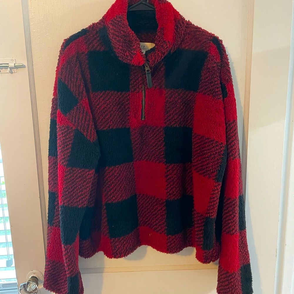 Thread & Supply plush buffalo plaid half zip sweater